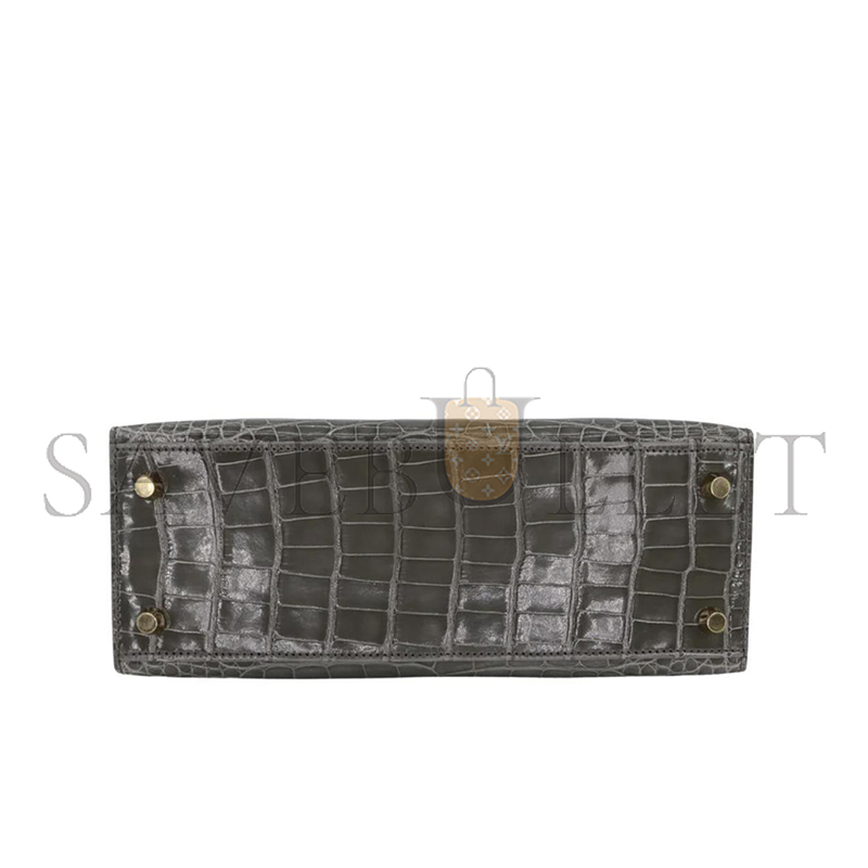 HERMÈS MASTER KELLY 25 SELLIER GRIS CEMENT SHINY ALLIGATOR GOLD HARDWARE (25*17*7cm) 